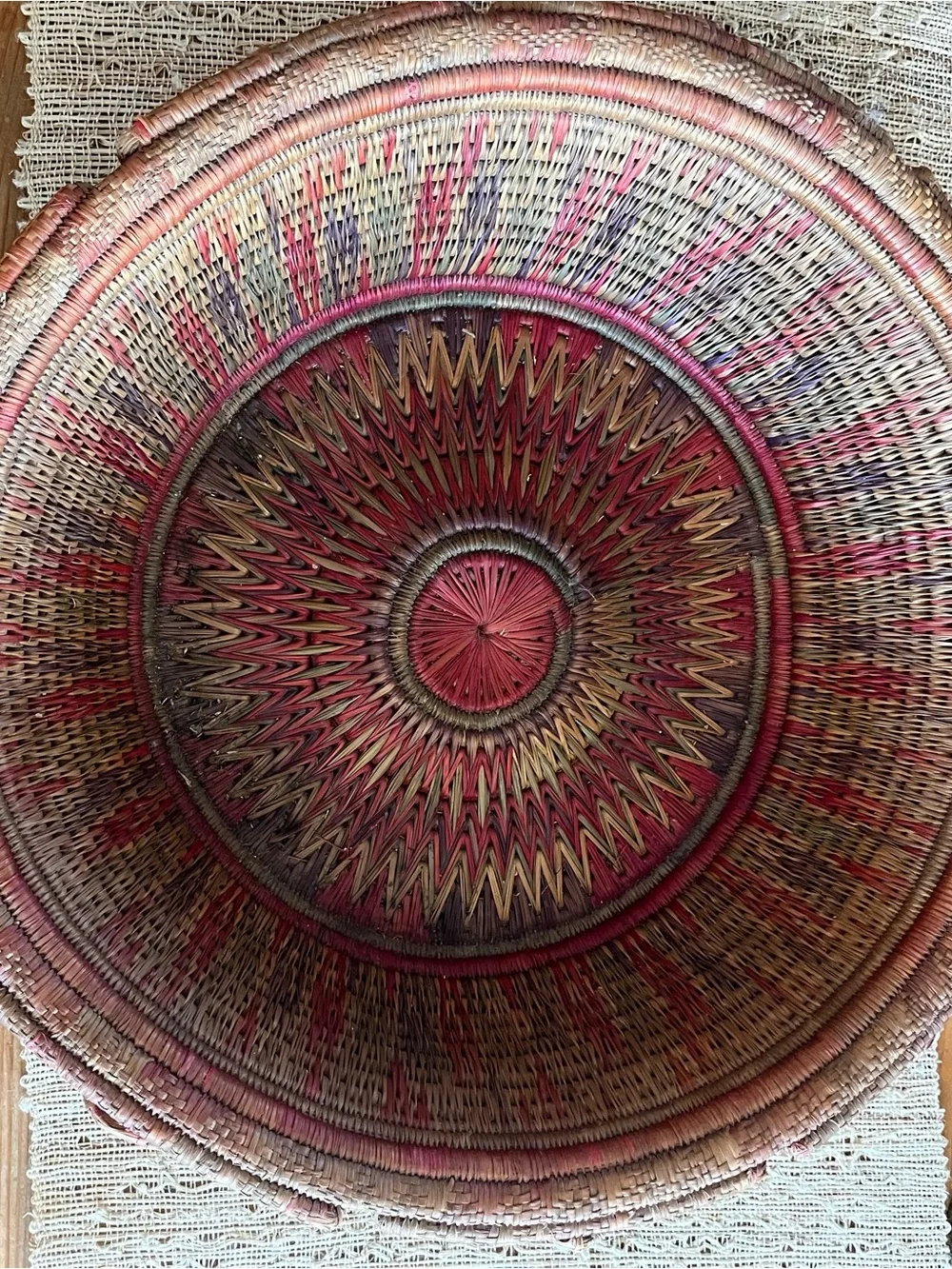 Antique Handwoven Ethiopian Hariri Natural Decorative Basket. large